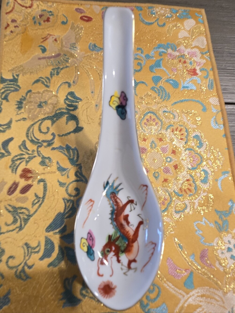 Hand-Painted Porcelain Dragon Soup Spoon with Gold Trim